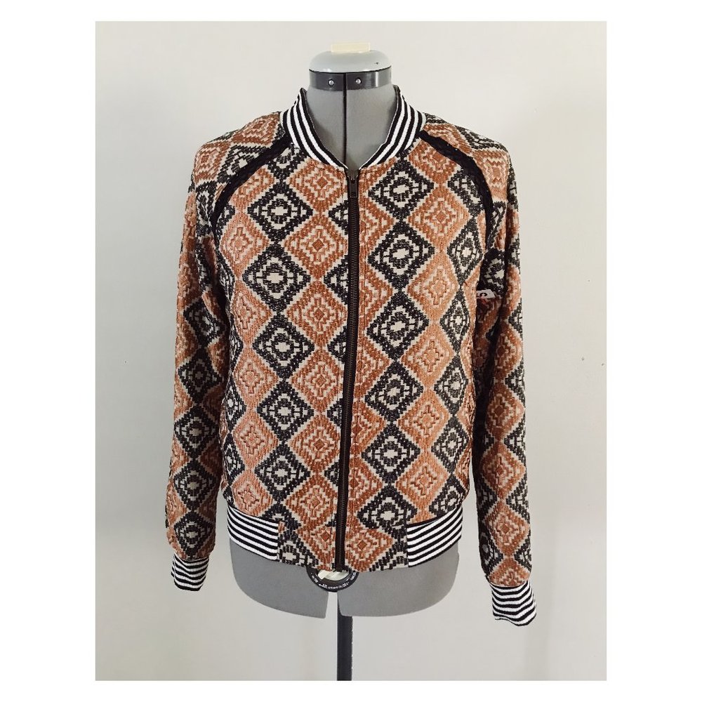 Saltwater Luxe Embroidered Mixed Media Bomber Jacket Sz S